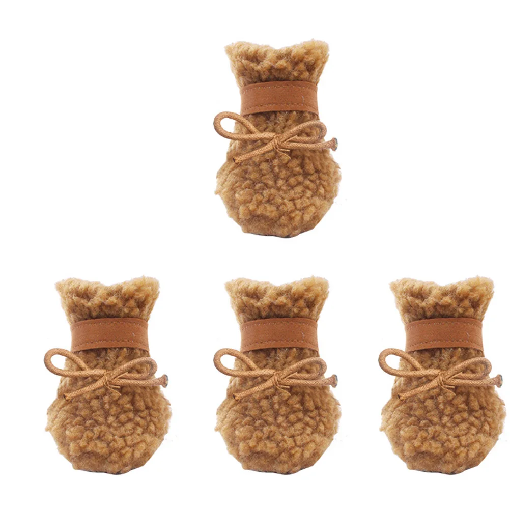 

4pcs Dog Snow Boots Pet Footwear Anti-Skid Waterproof Paw Protectors for Dogs Brown Winter Shoes Durability Quiet