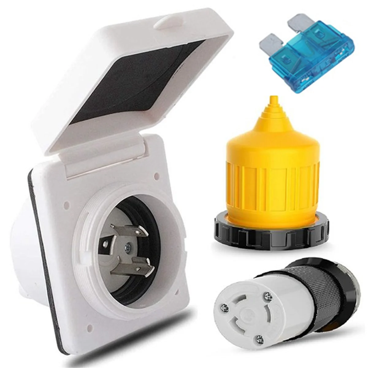 

A42T RV Power Inlet Outlet Power Kit с защитой шнура загрузки 125 В NEMA L5-30P L5-30R Разъем «папа-мама», 30 А