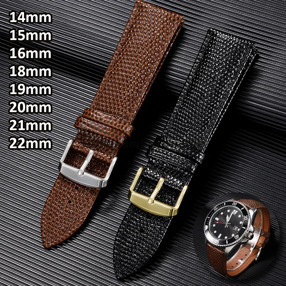 14mm 15mm 16mm 18mm 19mm 20mm 21mm 22mm Lizard Pattern Leather Watch Band for Omega Cowhide Watch Strap Men Bracelets for Seiko