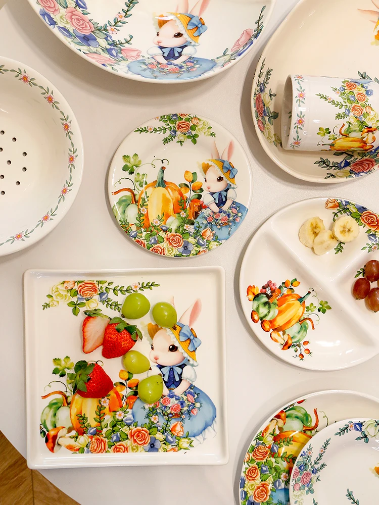 OMK Cerc Dinner Plate Creative Pumpkin Rabbit Flatware New Year Home Use Cute Di Dert Plate Country Sle Dining Uten...