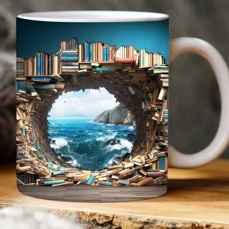 Bookshelf Mug 11Oz - A Library Shelf Cup, Library Bookshelf Mug, Book Lovers Coffee Mug, Creative Space Design No.5