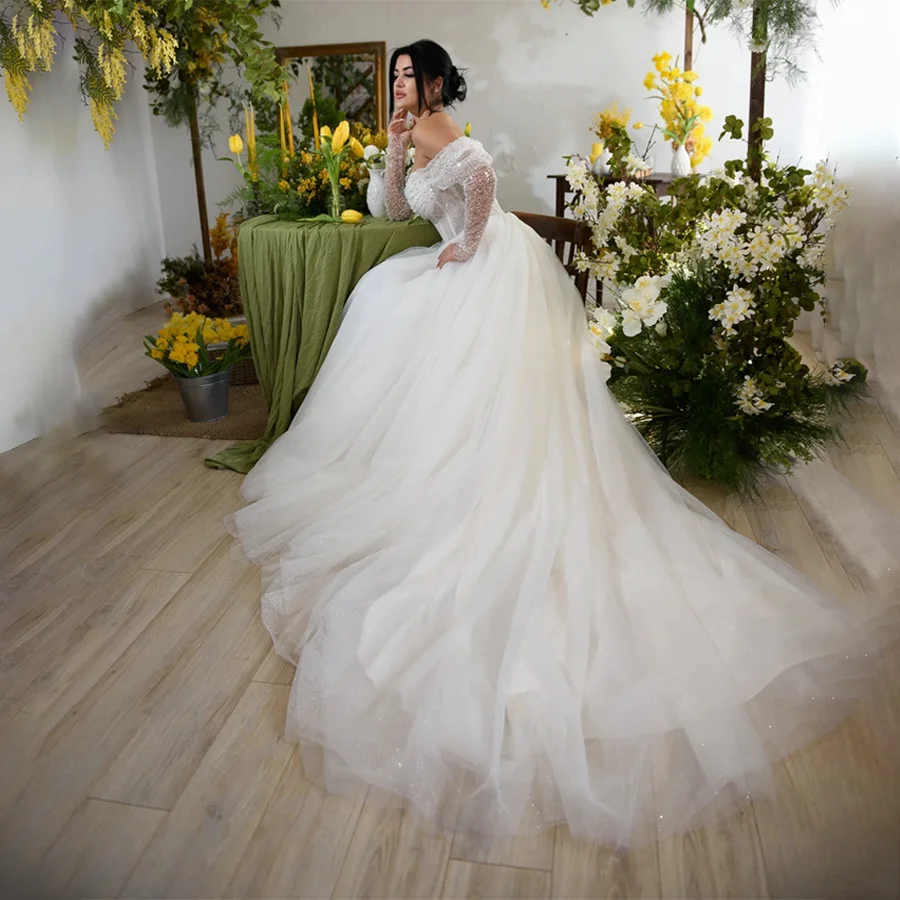 

Sweetheart Cap With Three Quarter Sleeve Beads Fabric Top And Tull Skirt Wedding Dresses A Line Back Corset Bridal Gowns