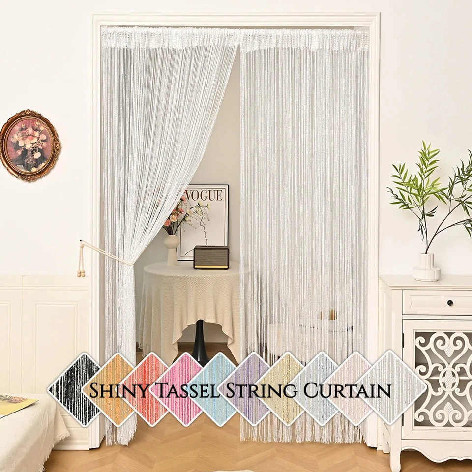 100x200CM Living Room String Curtain Shiny Tassel Silver Line
