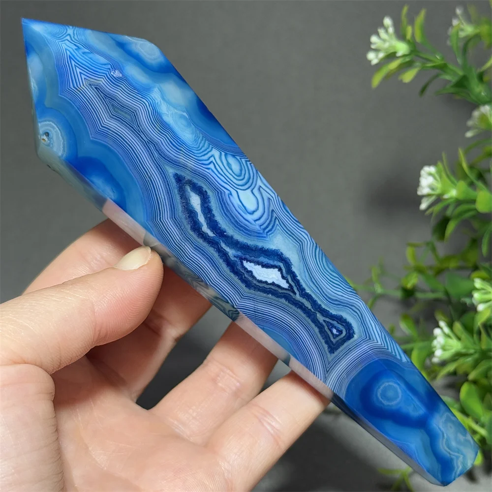 Natural Beautiful Pattern Blue Agate Free-Form Scepter Mineral Crystal Energy Witchcraft Healing Spiritual Home Decoration Gift