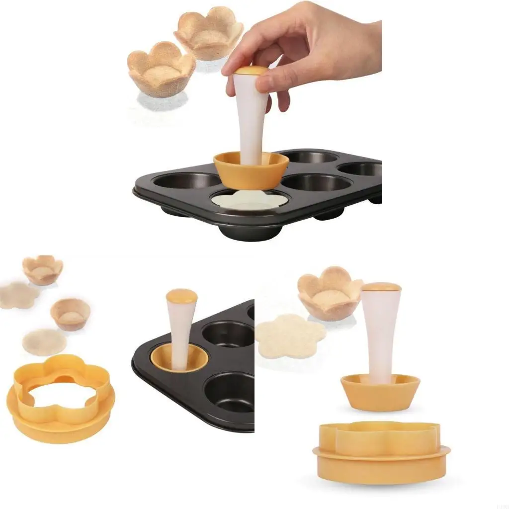 F19B Plastic Pastry Stamper Tart for Shell Mold Cutter Flower Round Dough Cookie Set for Muffin Cupcake