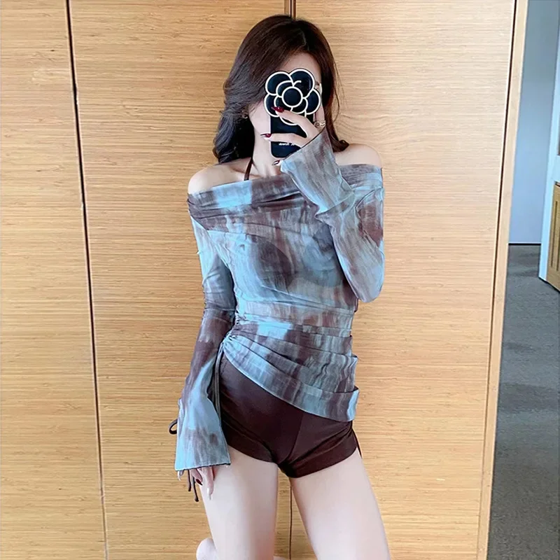 Swimsuit Women's Split Three-piece Long-sleeved Fashion Tie-dye Blouse Sexy Bikini Conservative and Slim Swimsuit