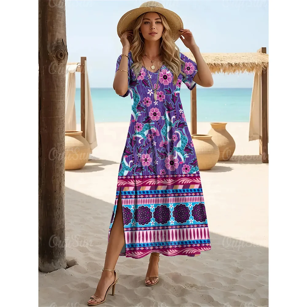 New Hawaii Style Floral Print Women's Dresses Dresses Plus Size Female Elegant Dresses Summer Women's Clothing Free Shipping