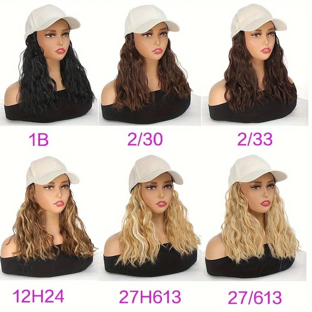 Hat Wig for Women Short Wave Baseball Cap Wig with Curly Synthetic Hair Extensions Adjustable Brown Black Baseball Hat Wig