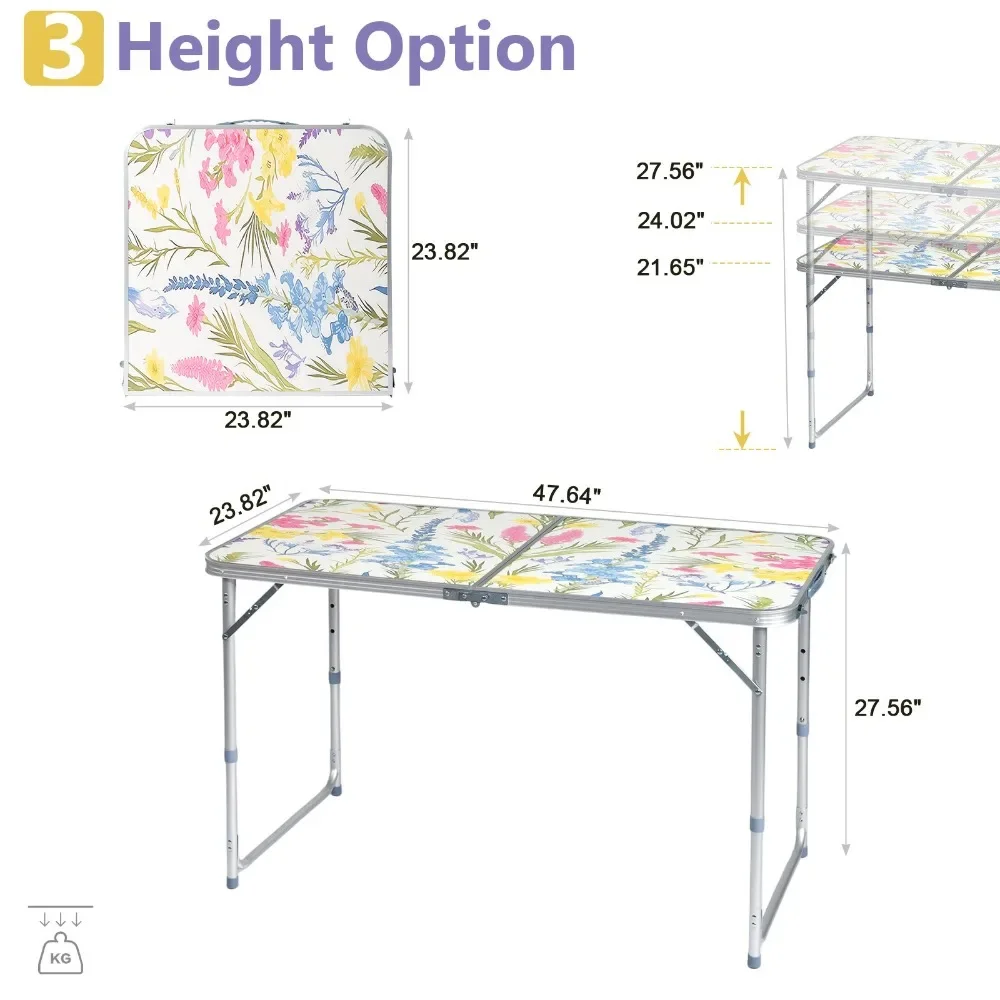 4 FT Portable In/Outdoor Aluminum Leaves Pattern Folding Picnic Camping Table