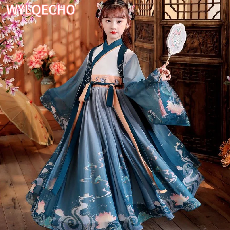 

Hanfu Dress Girls Children New Year Costume Chinese Ancient Fairy Carnival Cosplay Costume Hanfu Shirt Summer Autumn For Kids