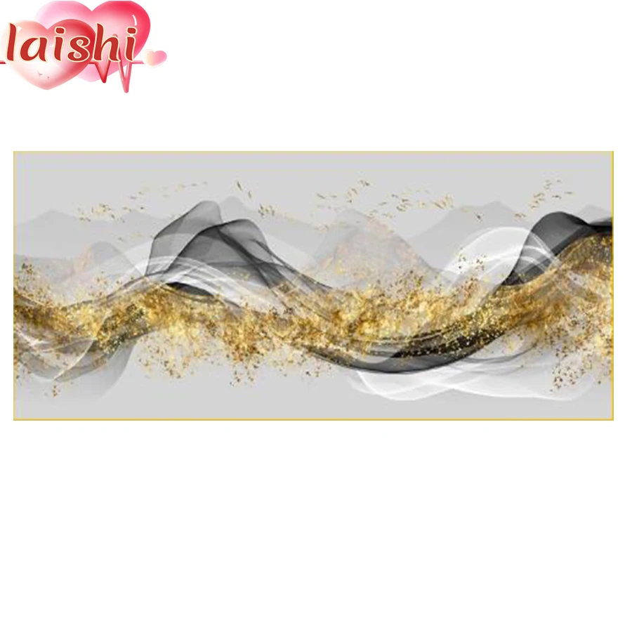 Diamond Painting Abstract black and white golden landscape 5D DIY Diamond Painting Full Square Drill Embroidery Cross Stitch Gif