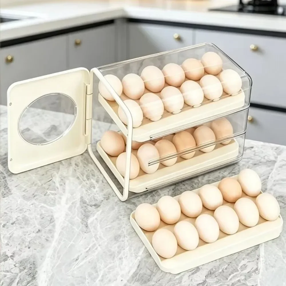3 Tier Egg Storage Box Transparent Drawer Type Refrigerator Egg Organizer Large Capacity Space Saving Rolling Egg Dispenser