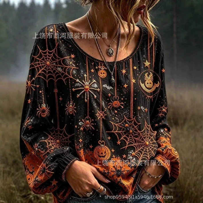Printed Top Style Regular Length Streetwear with Long Sleeve T Shirt 3D Effect Pattern Regular Sleeve Autumn T Shirts for Women