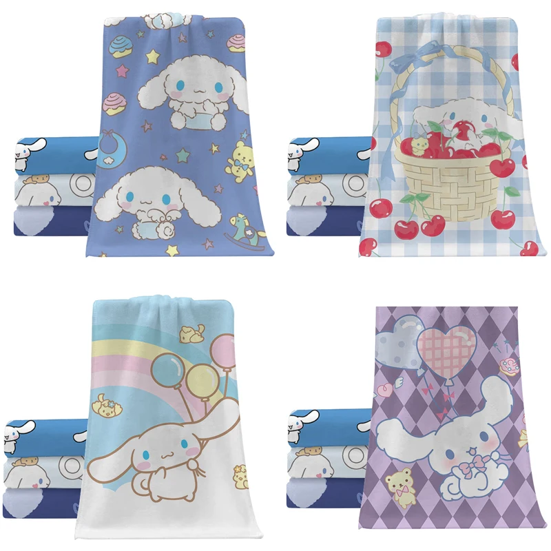 Sanrios Microfiber Bath Towel Kawaii Hello Kitty Kuromi Cinnamoroll Mymelody Children Sofa Face Towel Sweat Towel Beach Towel