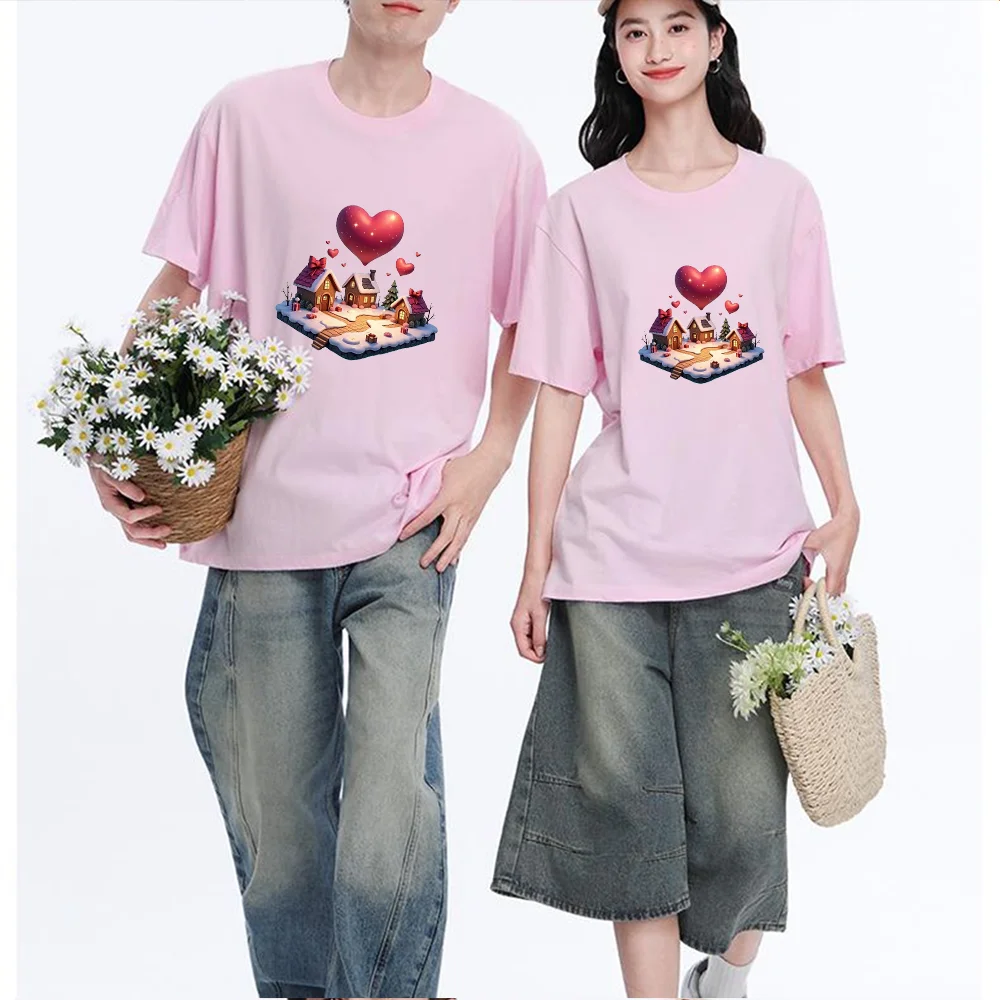 Heart House Printed T Shirt Breathable Fabric S-XXL Personalized Custom Casual Short Sleeve Tee Aesthetic Graphic Top Unisex Fit