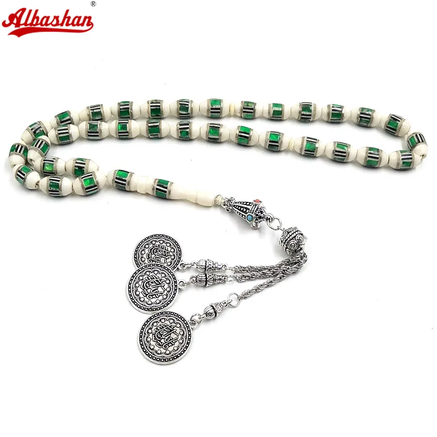 Tasbih Natural Camel bone with green line 33 prayer beads Handmade rosary arabic fashion accessories turk bracelet