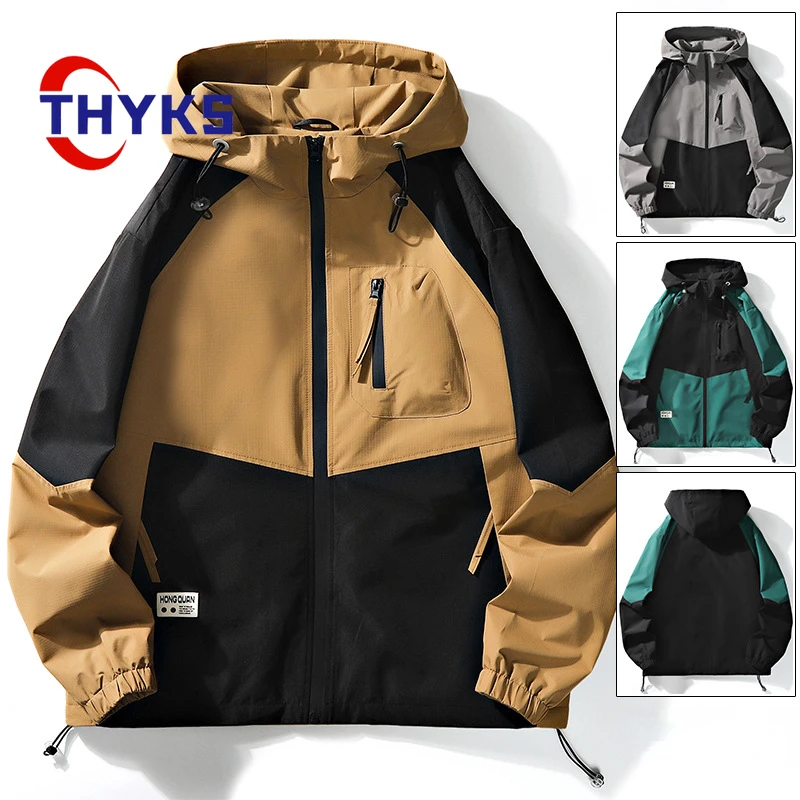 

New Men's Thin Assault Suit Hood Loose Work Jacket Outdoor Hiking Camping Waterproof Windproof Casual Couple Coat Spring Autumn