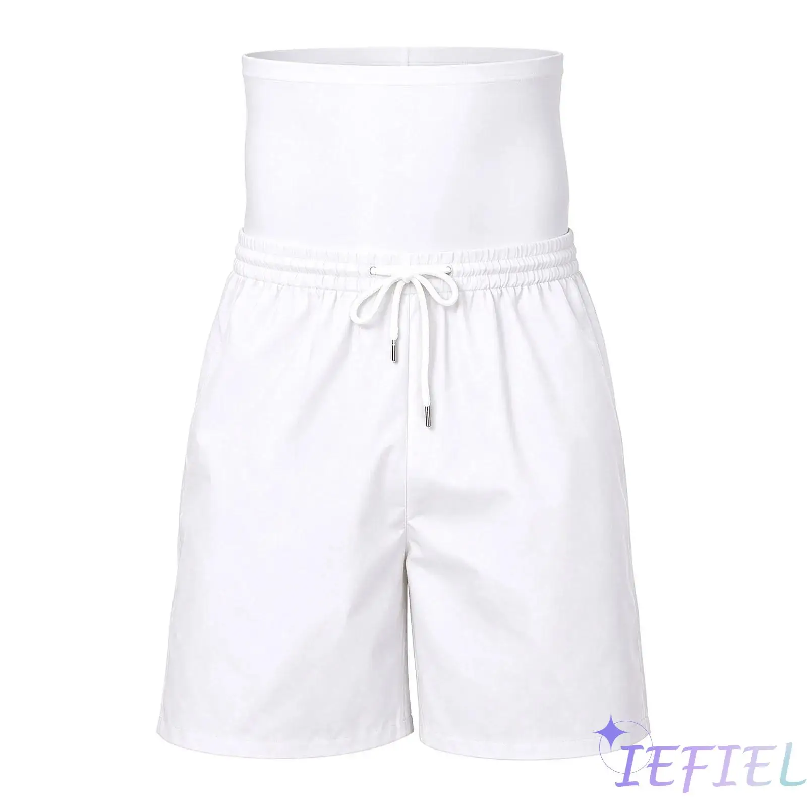 Men High Waist Tummy Control Shorts Body Shaper Drawstring Elastic Waistband Quick Dry Swim Trunks with Pockets Sportswear