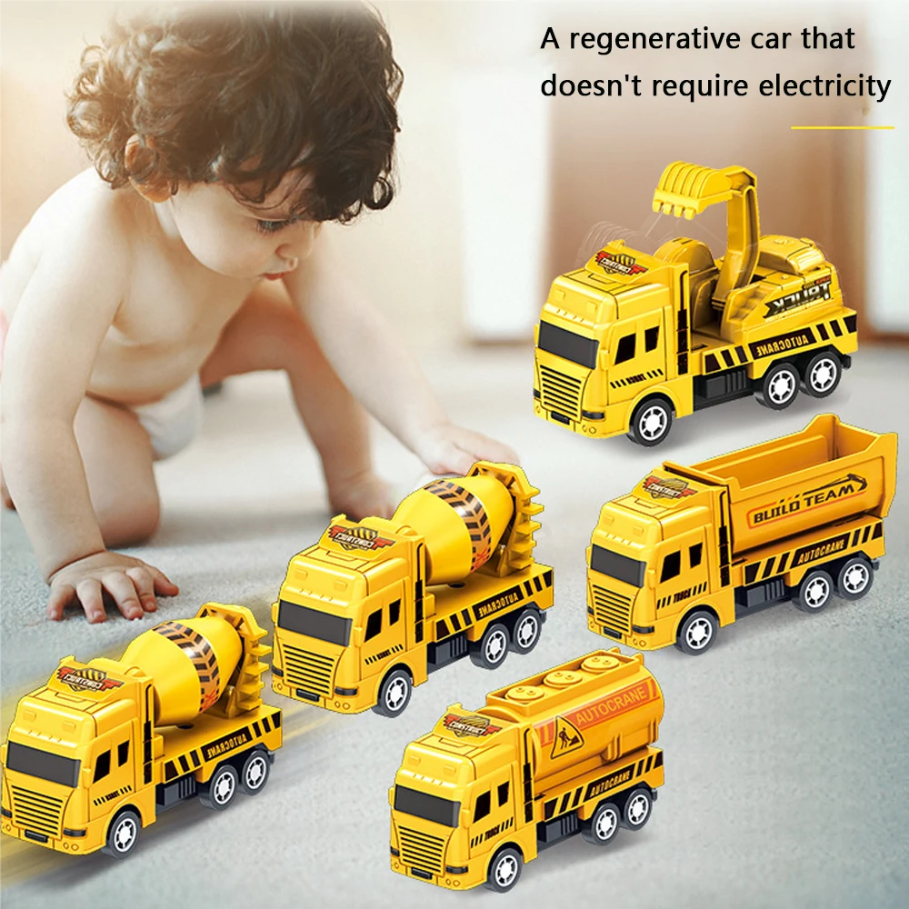 4個セット 小型建設車両、プルバック式摩擦動力STEM玩具、幼児向け、旅行用車のおもちゃ、3～5歳誕生日プレゼント