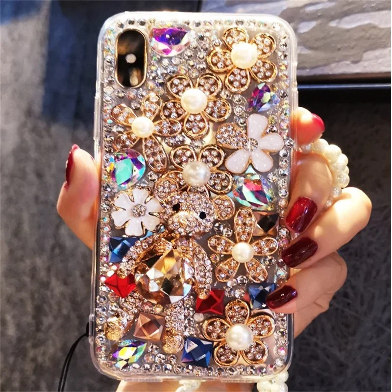 3D Bear Gem Stone Full Diamond Bling Cases for Samsung Galaxy S24 Plus S25 FE S22 23 Ultra S26 Crystal Coque Funda Capa Cover