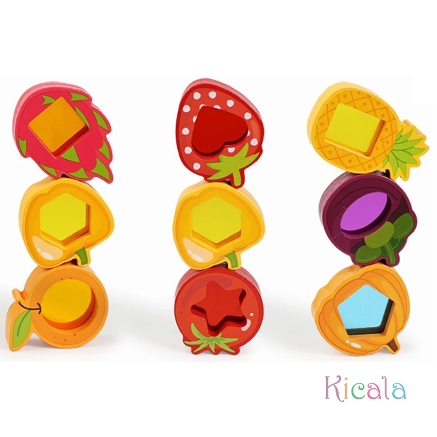 Blocos em forma de frutas playset classificação de madeira empilhamento brinquedos pré-escolar jogo de aprendizagem presente cor & forma jogo de aprendizagem pré-escolar