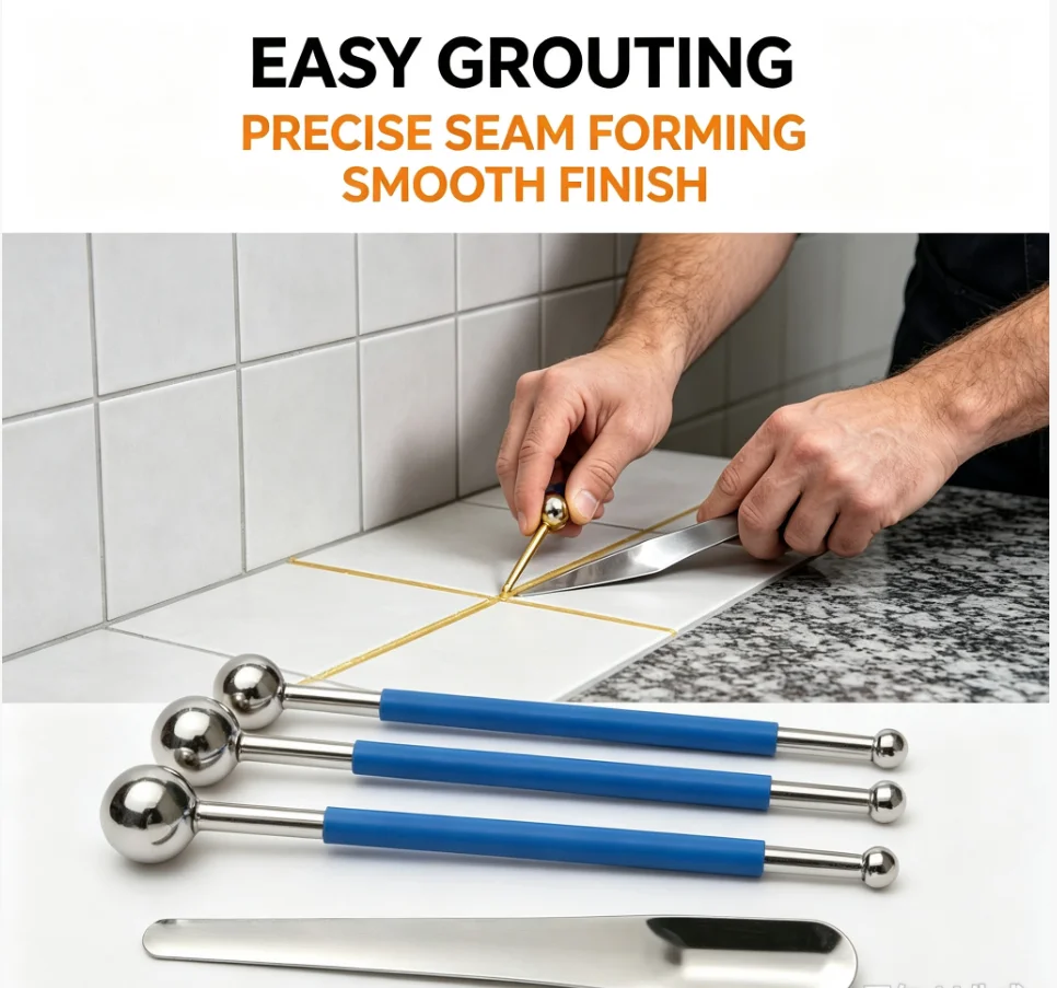 9/5/4pcs Tile Grout Seam Pressing Tool Set Stainless Steel 4 Floor Seam Press Ball and 5 Beauty Seam Tools for Tile Surfaces