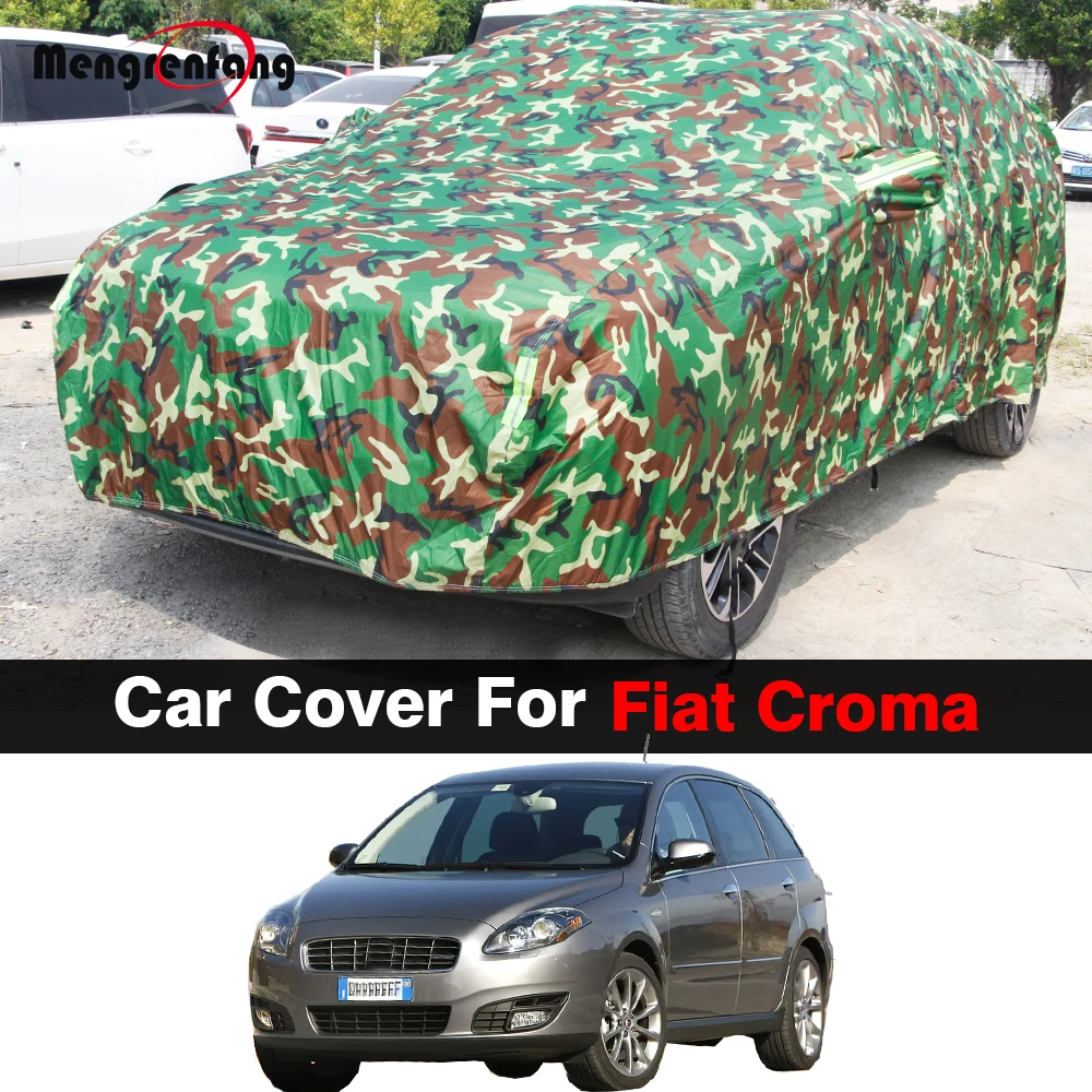 Camouflage Waterproof Car Cover Outdoor Summer Anti UV Sun Winter Rain Snow Wind Ice Protection Cover For Fiat Croma 1985-2023