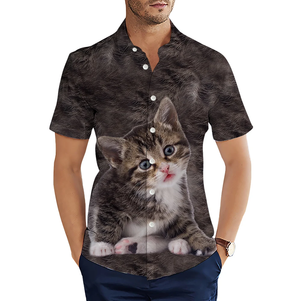 

HX Animals Men's Shirts Cute Tabby Cat 3D Printed Casual Shirt Summer Short Sleeve Shirts for Men Clothing Camisas