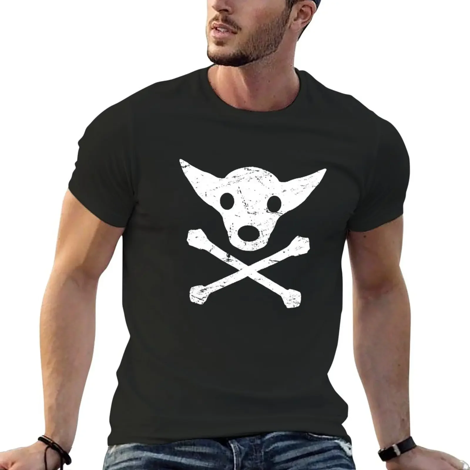 Distressed Chihuahua Dog Pirate Skull And Crossbones T-Shirt heavyweights cute tops men clothes