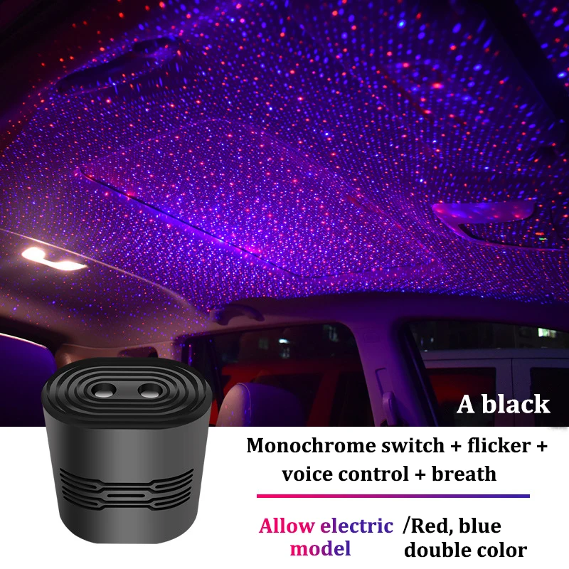 dual color car inner Star Projector Galaxy laser star moon Projector USB Rechargeable Flash Pattern Ambient moon star light