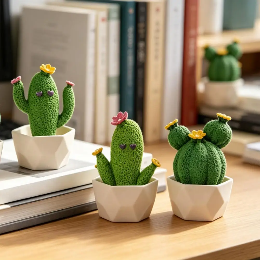 Mini Cactus Desktop Ornament Compact Resin Figurine Mini Artificial Cactus Plants Pots Faux Potted Cactus Ornaments for Home