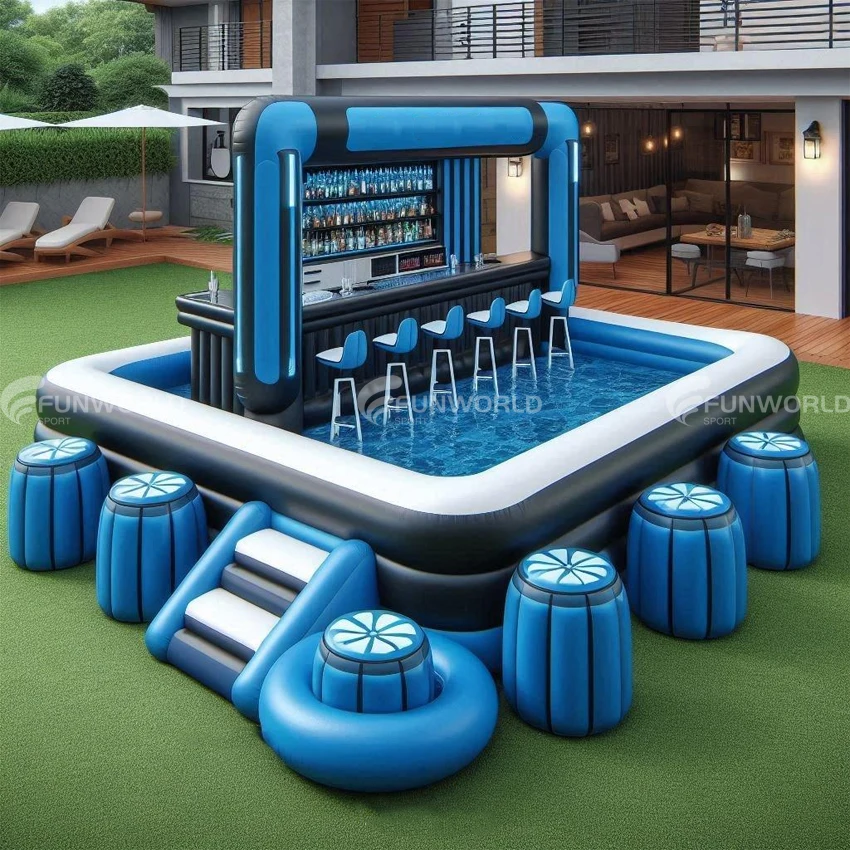 Inflatable Pool Bar Party Backyard Pvc Luxury Water Family Parties Inflatable Floating Pool With Bar
