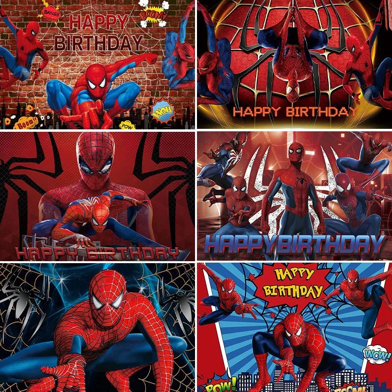 Toile de fond d'anniversaire étoile animée brillante Spider-Man: renouvez votre célébration, tapisseries, décorations de fête