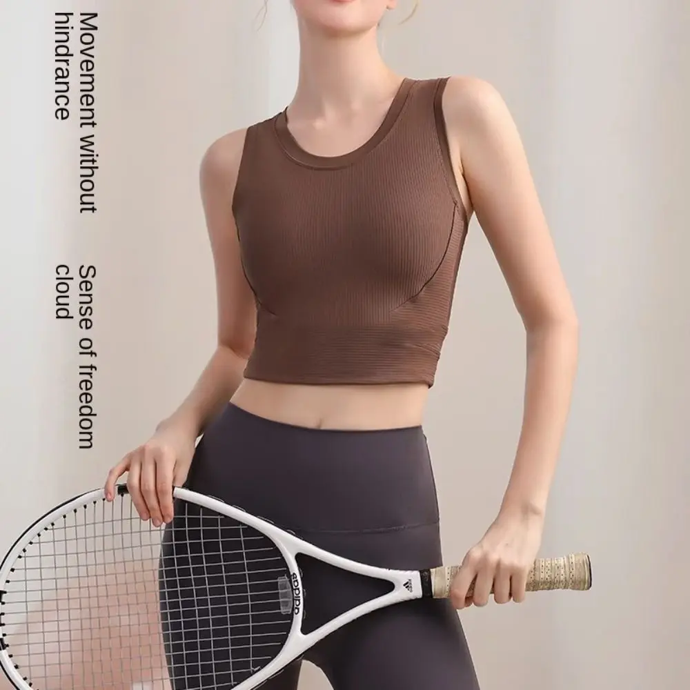 

No-Clip Design Sports Bra Tank Top Vest Style Mixed Fabric Quick Dry Vest Quick Dry Fabric Integrated Design Yoga Fitness Top