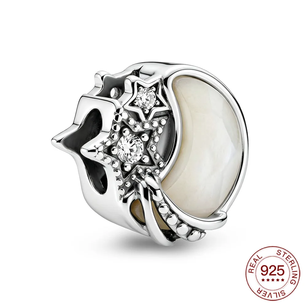 New 925 Sterling Silver Charms Glow-in-the-dark Moon Star Bead Jewelry Making For Original Bracelet Women Vintage Style DIY Gift