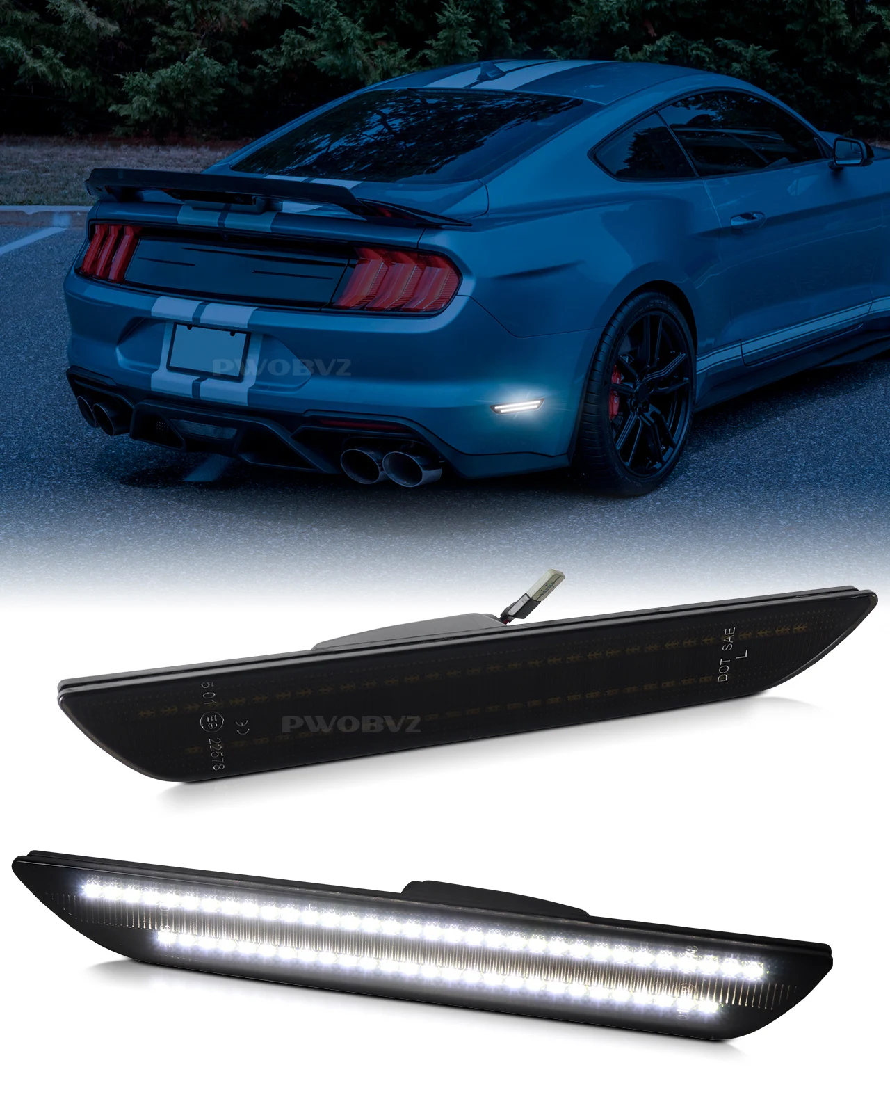 Luz LED blanca para parachoques trasero de Ford Mustang, indicador de luces de bengala para guardabarros, 2 piezas, 2015-2023