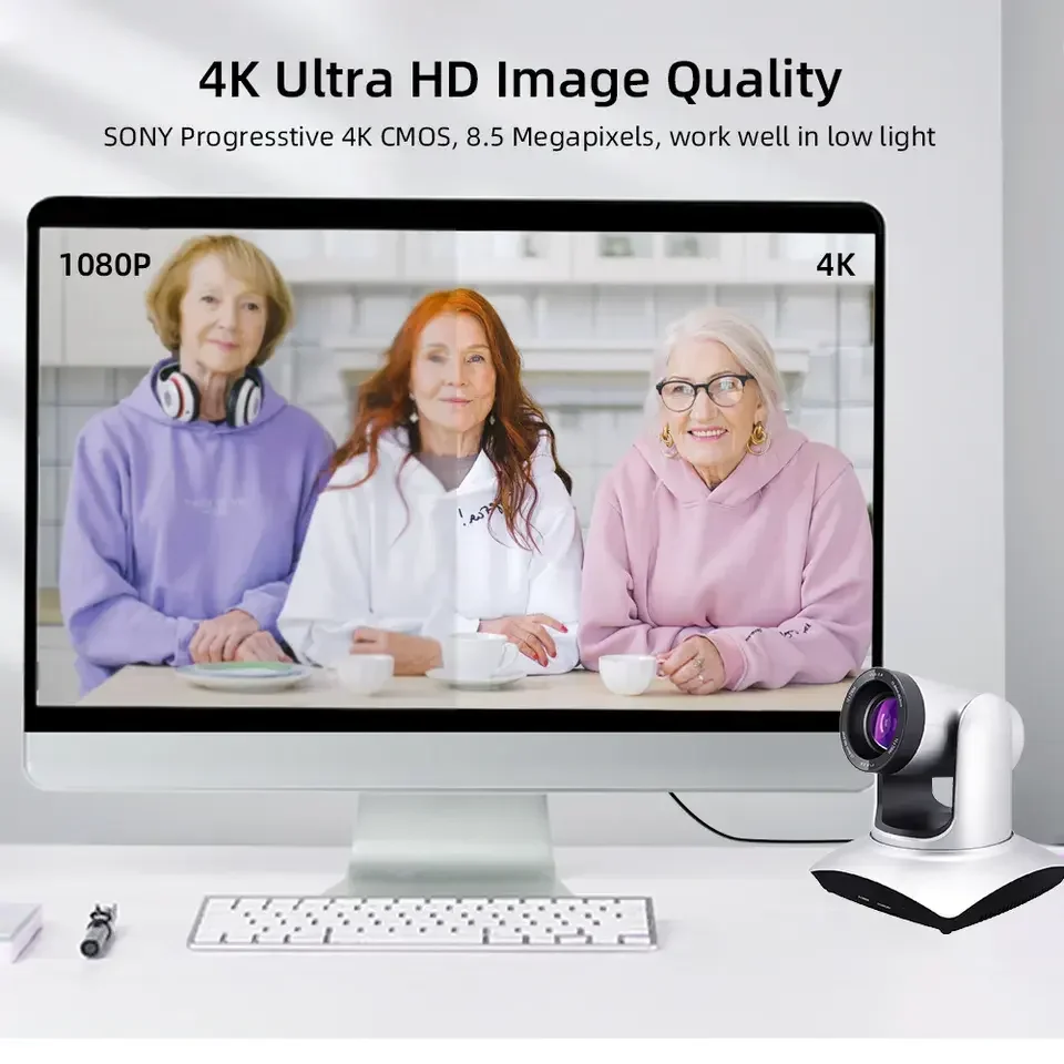 كاميرا مؤتمرات فيديو 4K30fps 12 20X زووم بصري AI كاميرا Ptz للتتبع التلقائي مع مخرجات USB3.0 HDMI LAN تعمل مع التكبير، OBS
