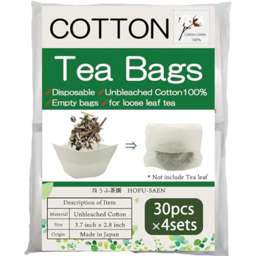 

Tea bags for loose leaf tea Cn100 Empty Disposable Unbleached Strainer Filter Bags 30pcs x 4sets 3.7 x 2.8Inch