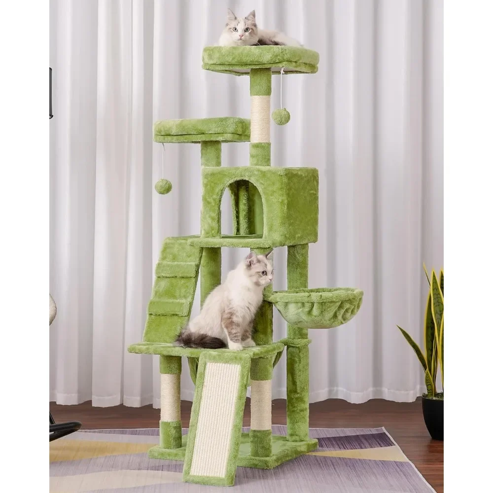 Cat Tree, Cat Tower for Indoor Cats,Multi-Level Cat Furniture Condo for Cats with Padded Plush Perch, Cozy Basket