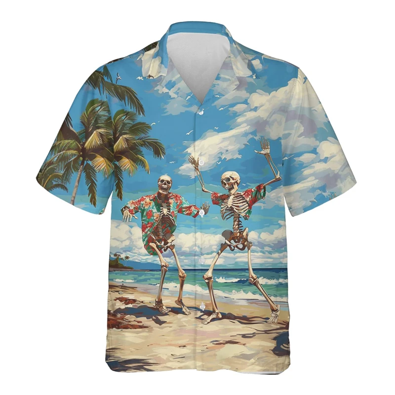 Men's Shirts Horror Skull Flower 3D Print Men's Clothing Summer Casual Hawaii Beach Hawaiian Harajuku Hip Hop Holiday Shirt Tops