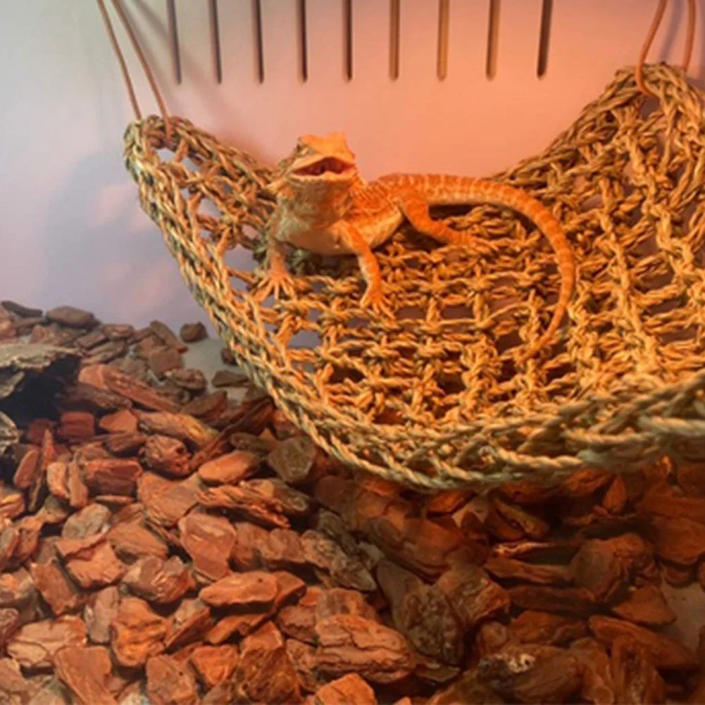 A93Z 2 Pack Bearded Dragon Hammock Reptile Climbing Decor 100% Natural Seagrass Fabric Hammock For Reptiles
