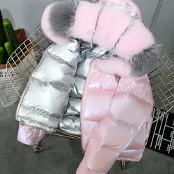 Parkas de piel auténtica para mujer, chaqueta con cuello de piel de zorro Natural, abrigo corto suelto de plumón de pato blanco, abrigo grueso y cálido de invierno, novedad
