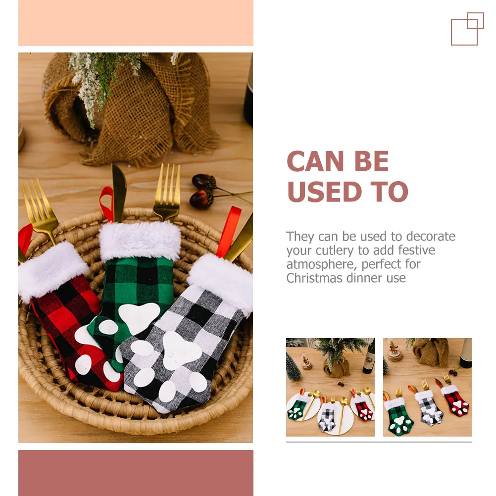 

3Pcs Christmas Hanging Stockings Decorative Sock Gift Bags Cat Claw Design Xmas Candy Gift Holder Christmas Decor