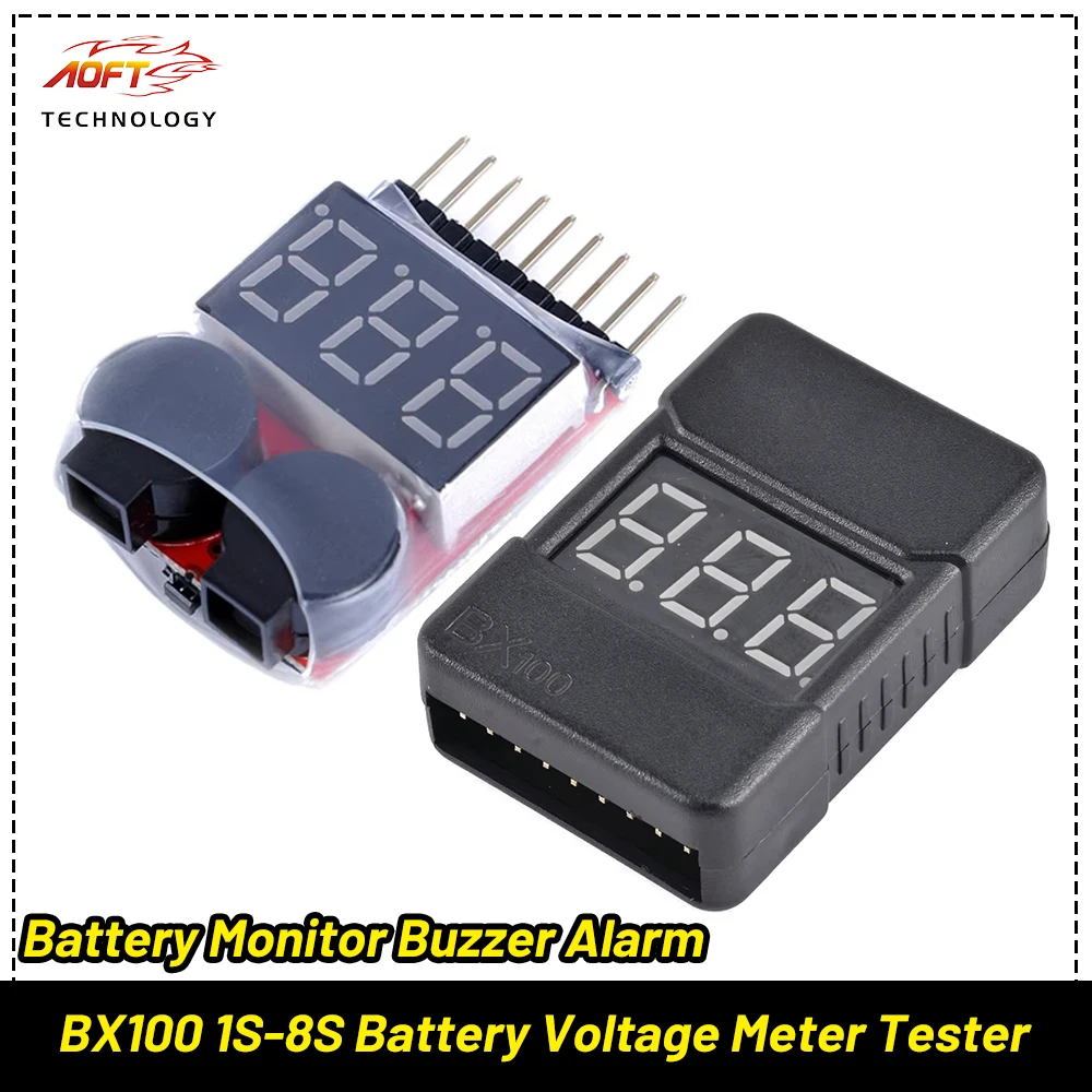 BX100 1-8S Lipo Battery Voltage Indicator Tester Low Voltage Buzzer Alarm 3.7V 7.4V for RC FPV Racing Drone RC Car DIY Parts