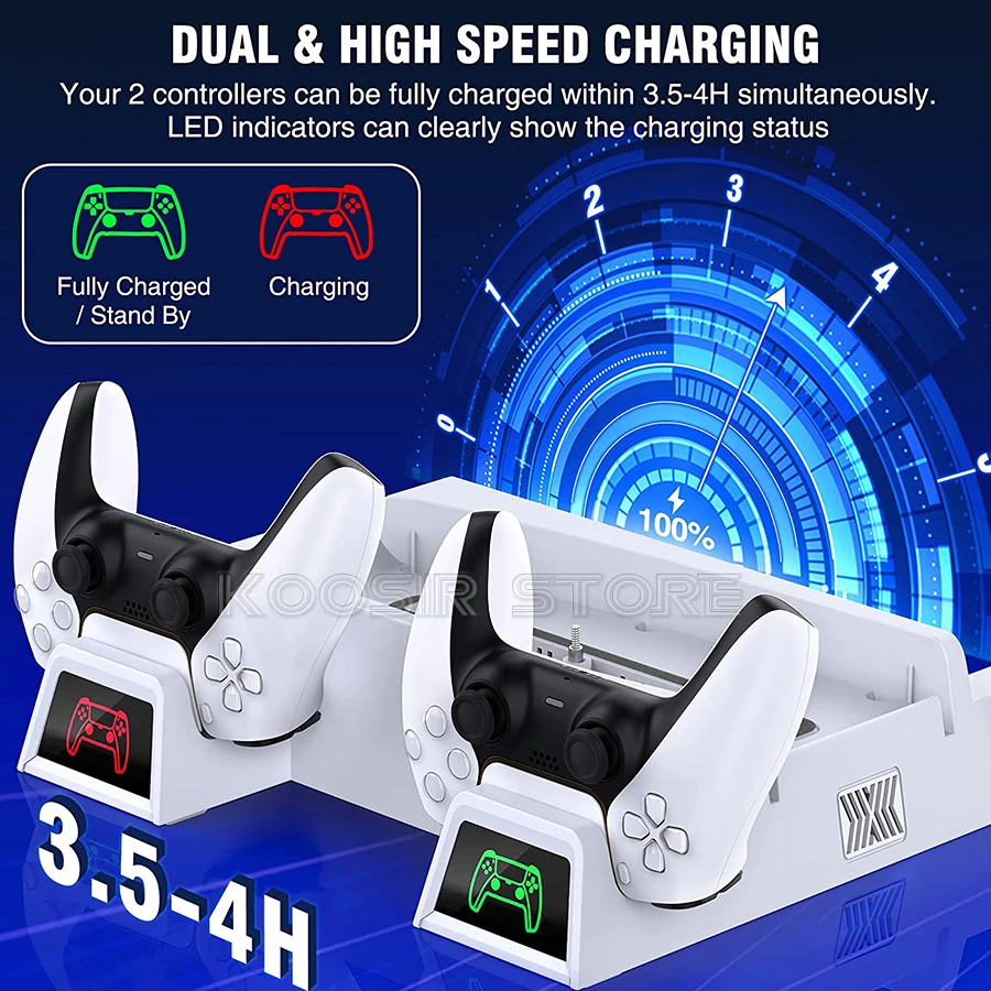 Newest PS5 Vertical Stand 2 Controller Charging Base 2 Cooling Fan For Sony Playstation 5 Play Station PS 5 Console Accessories