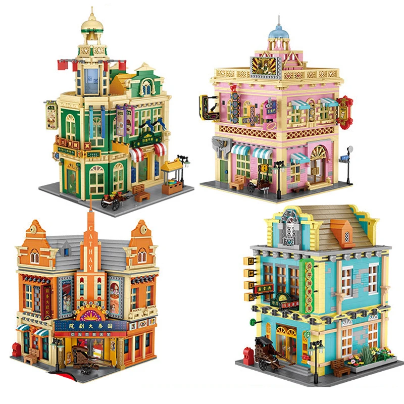 New DIY Big Restaurant building Street View Block Kit Girl Brick Movie Creative Puzzle model children\'s holiday toys