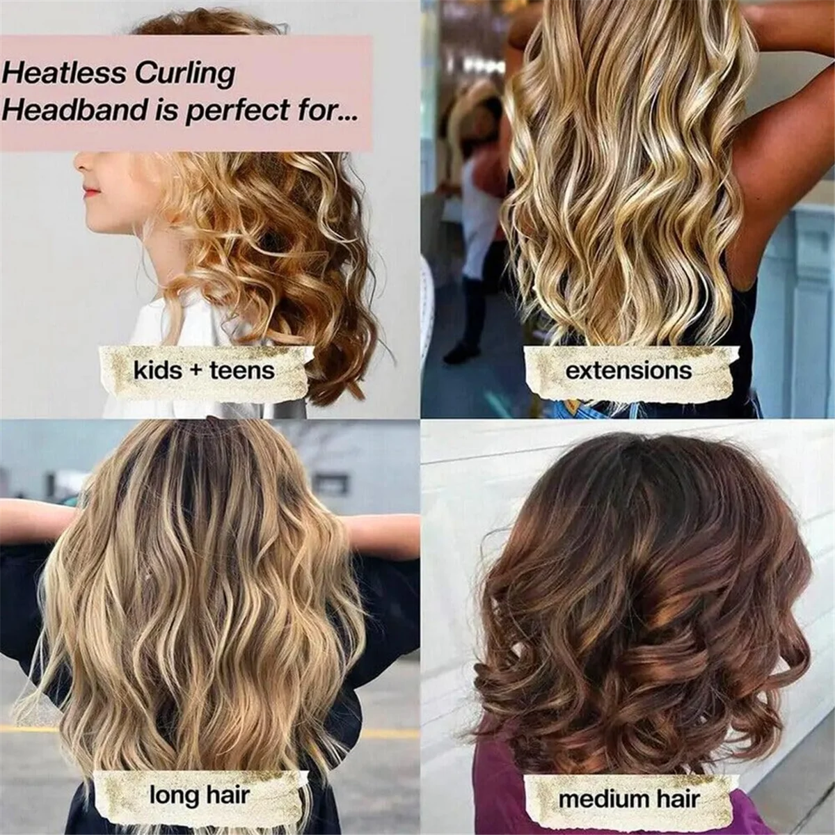 No Heat Hair Curler Overnight No Heat Curls Blowout Rod Headband for All Hair Types+Hook No Heat Curling to Sleep Pink