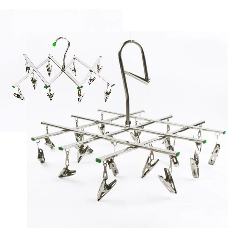 

Stainless Steel 20 Clips Folding Underwear Sock Laundry Hanger Drying Rack