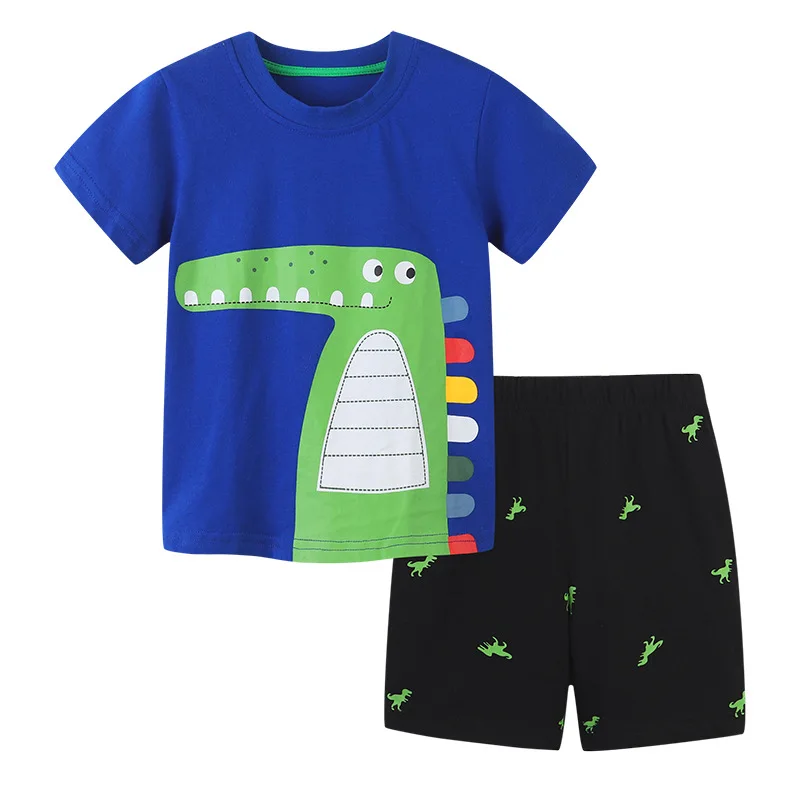 

23Style Boys' Short-Sleeved Suit Summer New Children Knitted Cotton Cartoon Two Piece Set One Piece DropshippingAosd