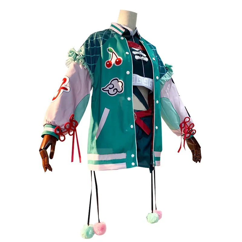 أزياء ميكو هاو ديكو 27 MV التأثيرية سترة منفوخة خضراء هاو كور دي آي نا بدون مجموعة كاملة شعر مستعار للهالوين وعيد الميلاد 2025 ربيع أخضر
